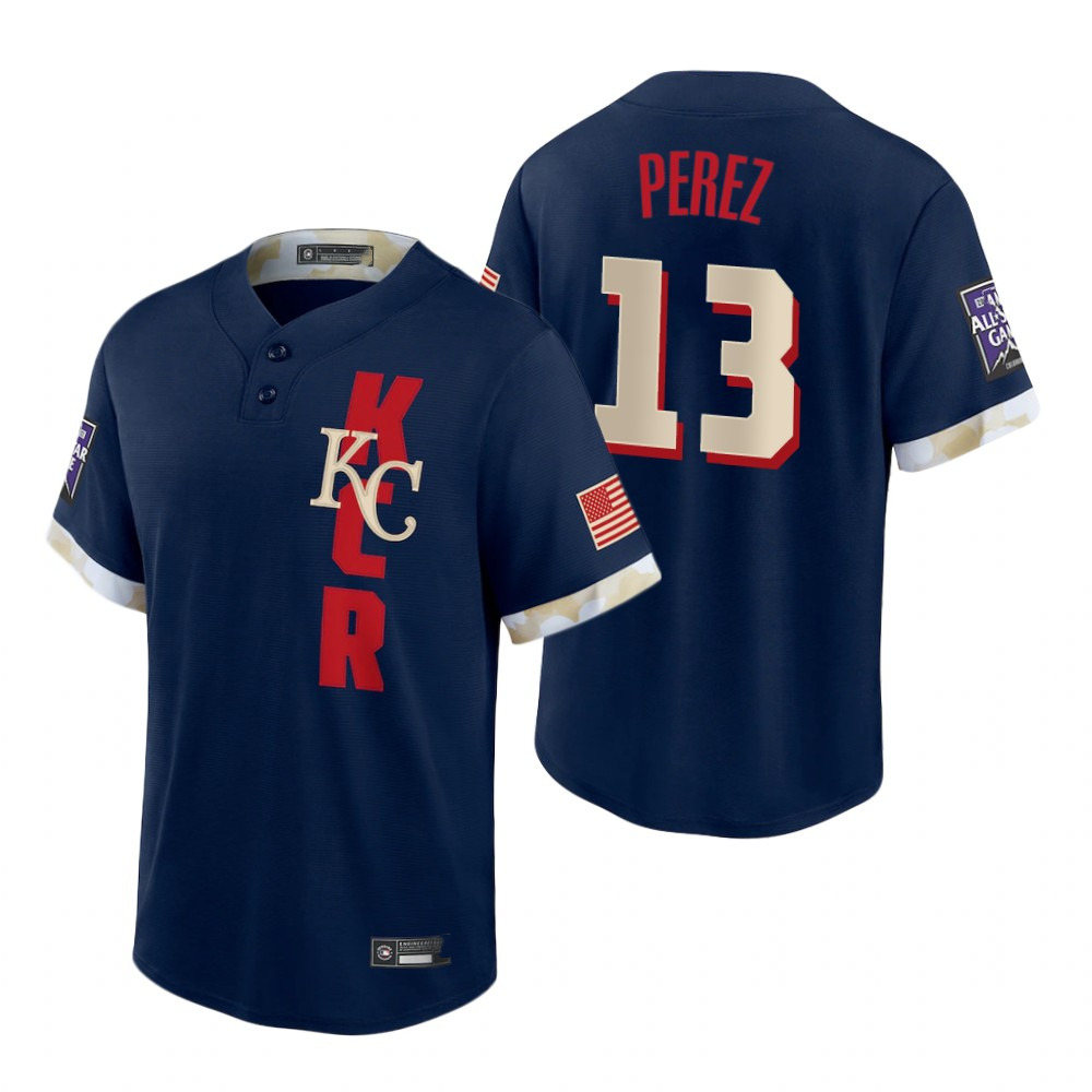 

Kansas CityRoyalsMen Salvador Perez 13 Women Youth Navy 2021 All-Star Game Replica Basketball Jersey, Custom name number