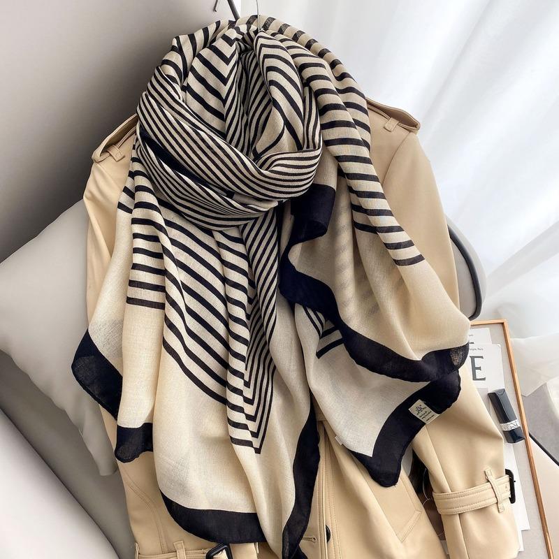 

Scarves Cotton Scarf Female Temperament Simple Geometric Neck Shawl Dual Use Of Warm Sun Protection Decorative
