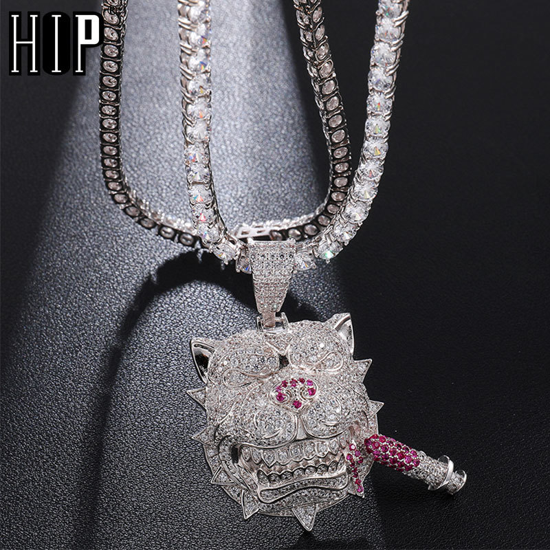 

Hip Hop Bling Iced Out Cubic Zircon CZ Dog Pendants & Necklaces Copper Necklace For Men Rapper Jewelry With Tennis Chain X0509