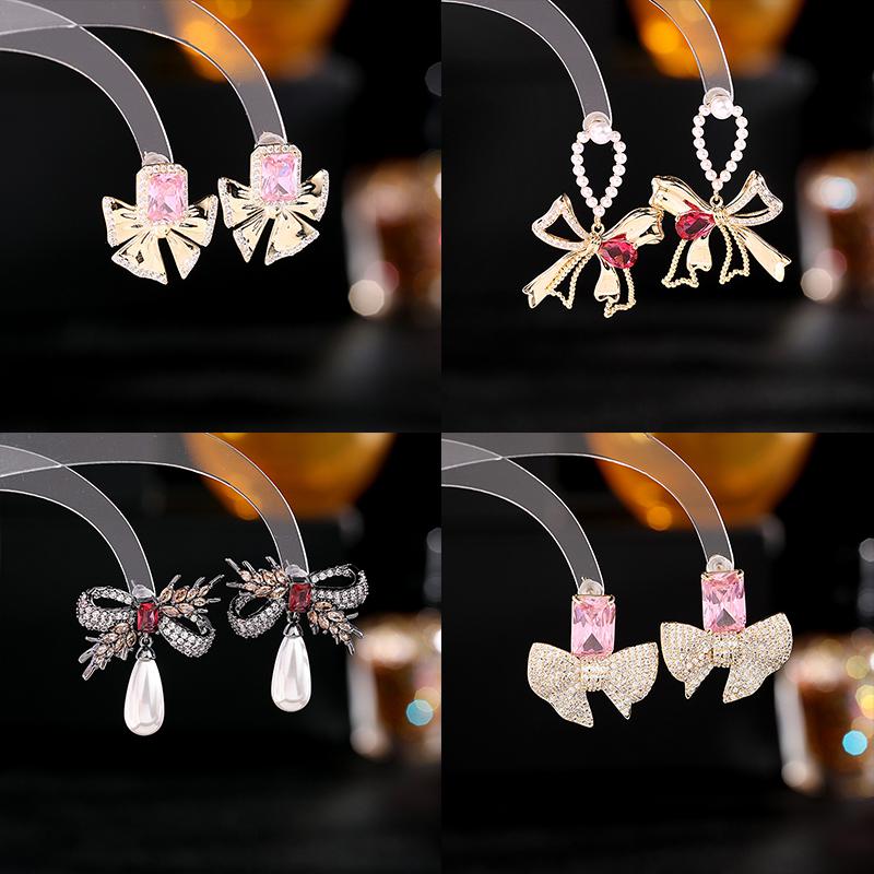 

Dangle & Chandelier Korean Trendy Earrings 2021 Luxury Jewelry Zircon Wheat Bowknot Drop Pearl Bow For Women Year Gift