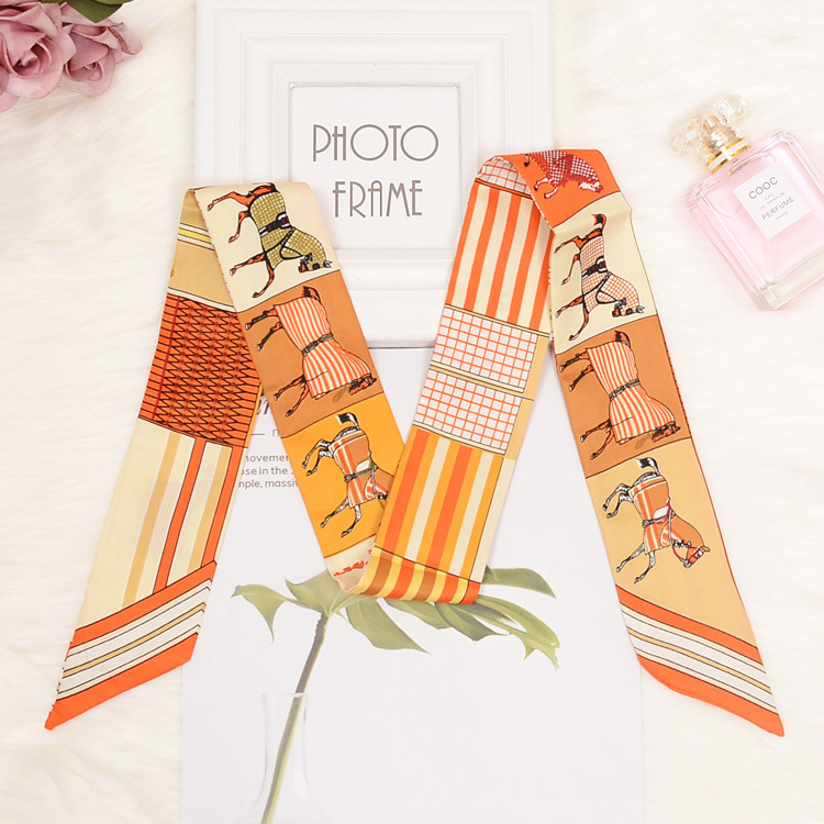 

scarf clipss Cravat carf necklace Satin Neck Handkerchief for Women Belt Lovely Horse Pattern Bags Hair Band Wraps bails klip syal kaulahuivin nauhat