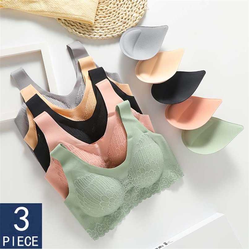 

Drop Vip Link 3pcs Latex Bra Seamless Bras For Women Underwear BH Push Up Bralette With Pad Vest Top Bra 211110, S6