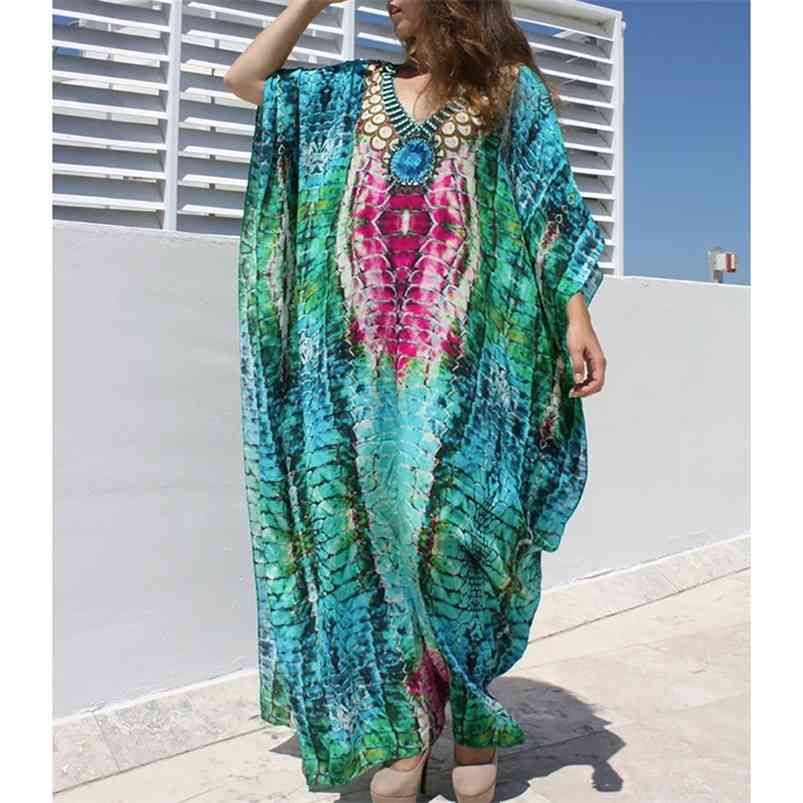 

Maxi Beach Boho Dress Plus size Cover up Pareos de Playa Mujer Robe De Plage Bikini cover wear Sarong 210629, As photo