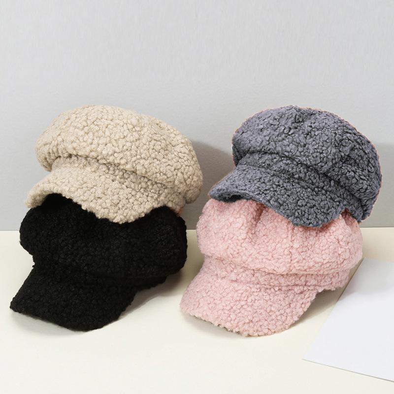 

Berets Vintage Women Octagon Lambswool Hats Balaclava For Winter Female Sboy Caps Warm Outdoor Beret Sunscreen Painter, Blue;gray