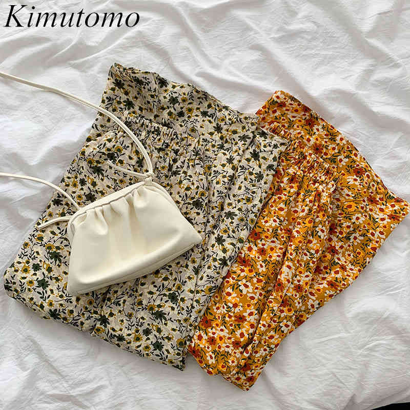 

Kimutomo Summer Floral Print Skirt Women Casual Fashion Elastic High Waist A-line Skirts Female Korean Style Loose Bottoms 210521, Yellow