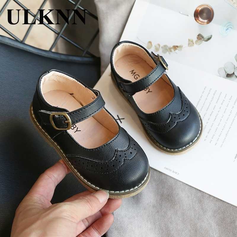 

ULKNN New Grils Leather Shoes Casual Girls Autumn Winter Kids Pu Show White Shoes Children's Black Pink size 21-30 Flats X0703