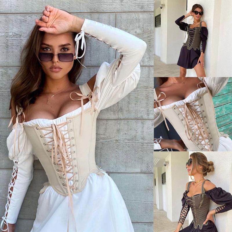 

Vintage Cut Out Corset Waist Top Women's Summer Sleeveless Bodyshaper Bustier Fishbone Band Tank Tops Fashion Streetwear Belts, Black;brown