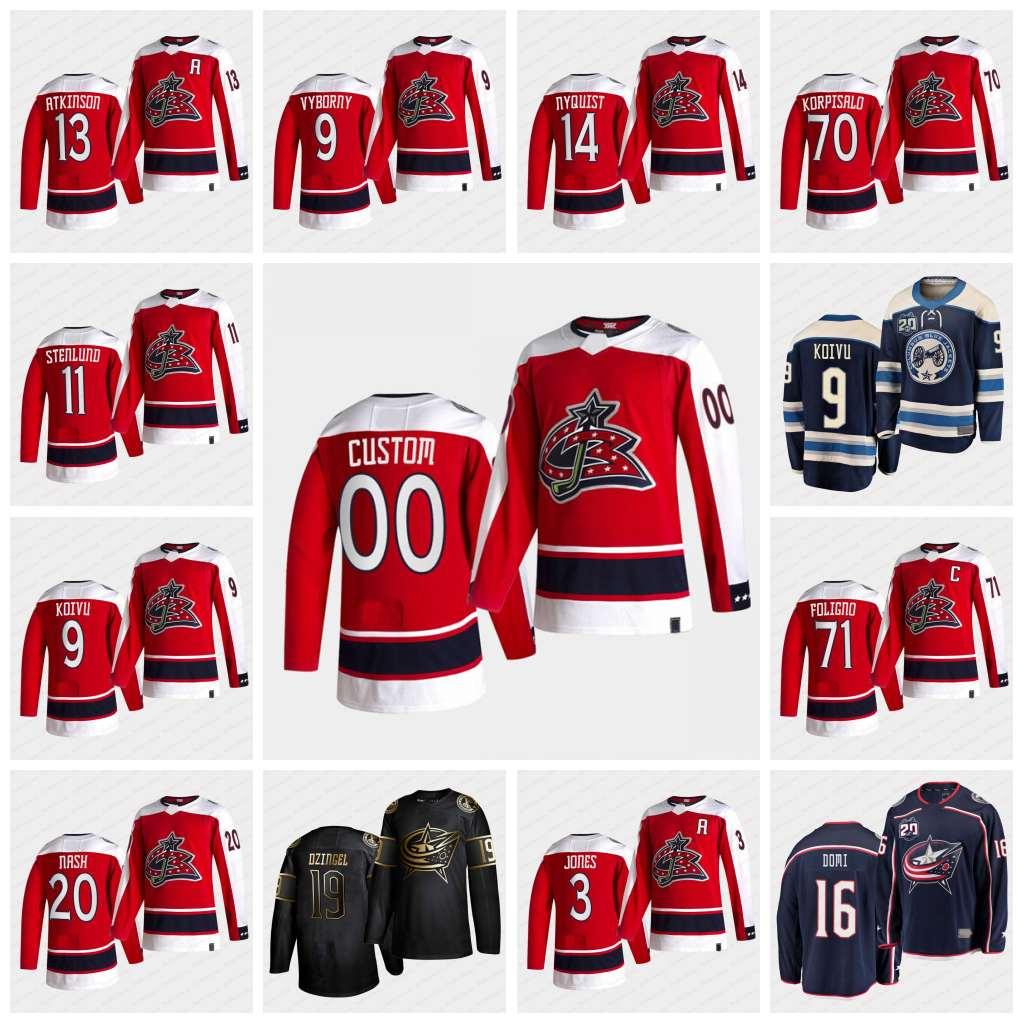 

Columbus Blue Jackets 2021 Reverse Retro Jersey Cam Atkinson Nick Foligno Seth Jones Max Domi Dubois Zach Werenski Korpisalo Mikko Koivu Men Women Youth, 11