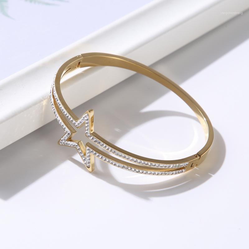 

Clay Stone Hollow Star CZ Crystal Bracelets Bangles Titanium Steel Charm Bangle For Women Girls Wedding Bracelet Jewelry Gifts