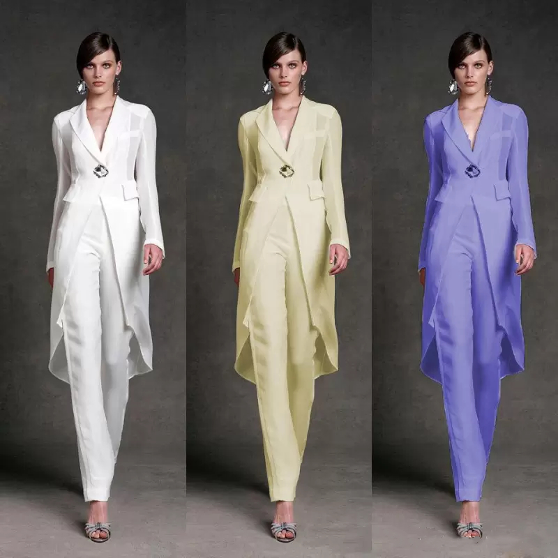

Elegant Two Pieces Mother Of The Bride Pant Suits With Jacket Long Sleeves V Neck Groom Mothers Dresses Suit Formal Wedding Guest Dress Pants Jacket
