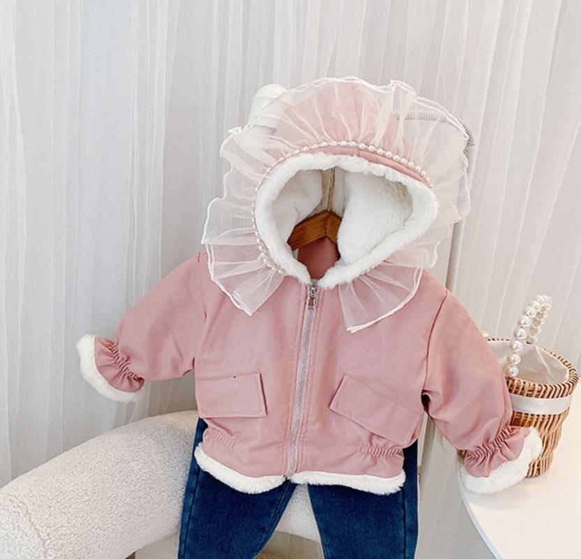 

Jackets Fashion Girls Coat Warm Winter Children Kids Thicken Velvet Parkas Beaded Lace Hooded Outwear Casacos Coats ADK882, Blue;gray