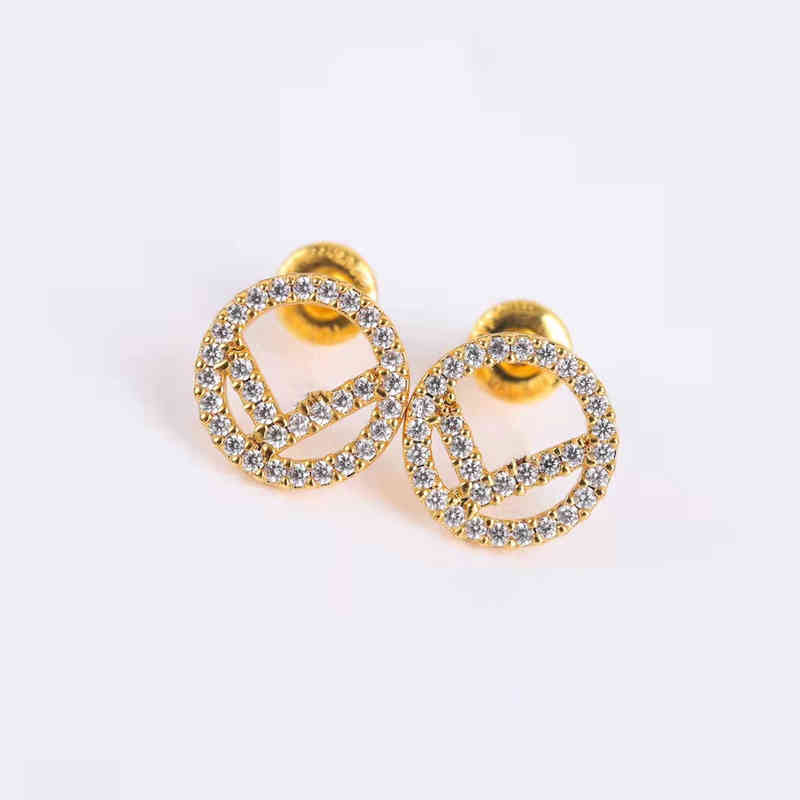 

luxurious designer jewelry high version 1.1 classic double f round full diamond earrings women's fashion simple hollow Earrings