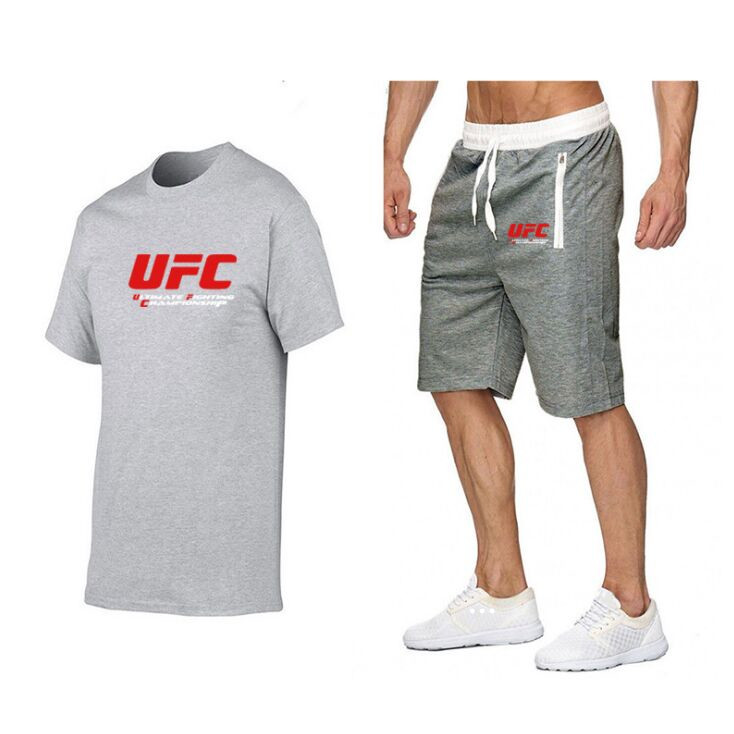 

Summer Leisure brand Men's Tracksuit Sportswear Track Suits Male Sweatsuit Short Sleeves 100% Cotton white T shirt 2 piece set S-2XL, Gray