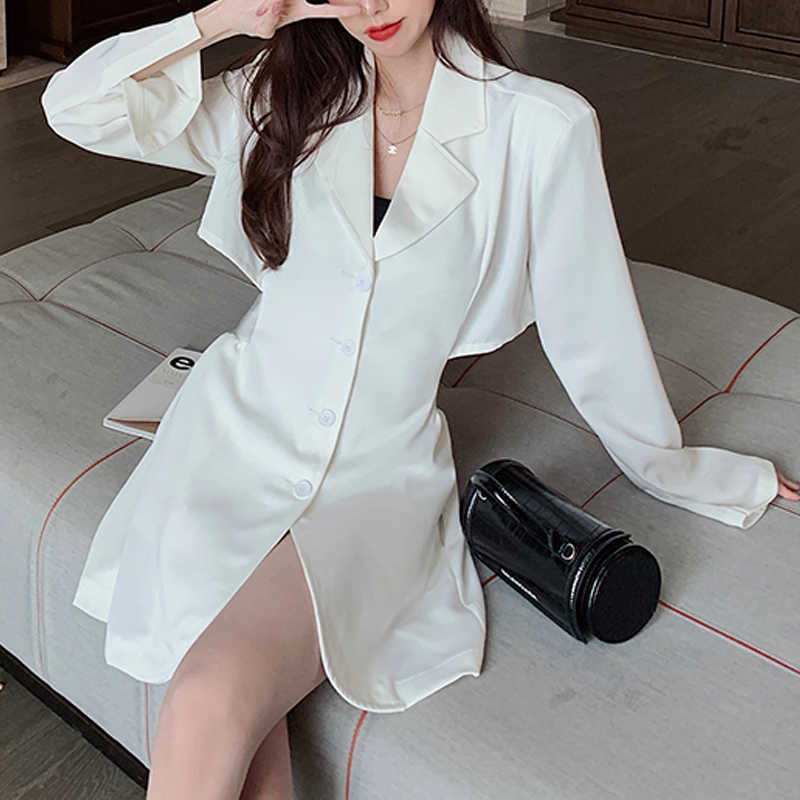 

White Backless Suit Blazer Dress Korean Slim Women Designer Mini Winter Undefined Casual Office 210604, White blazer dress