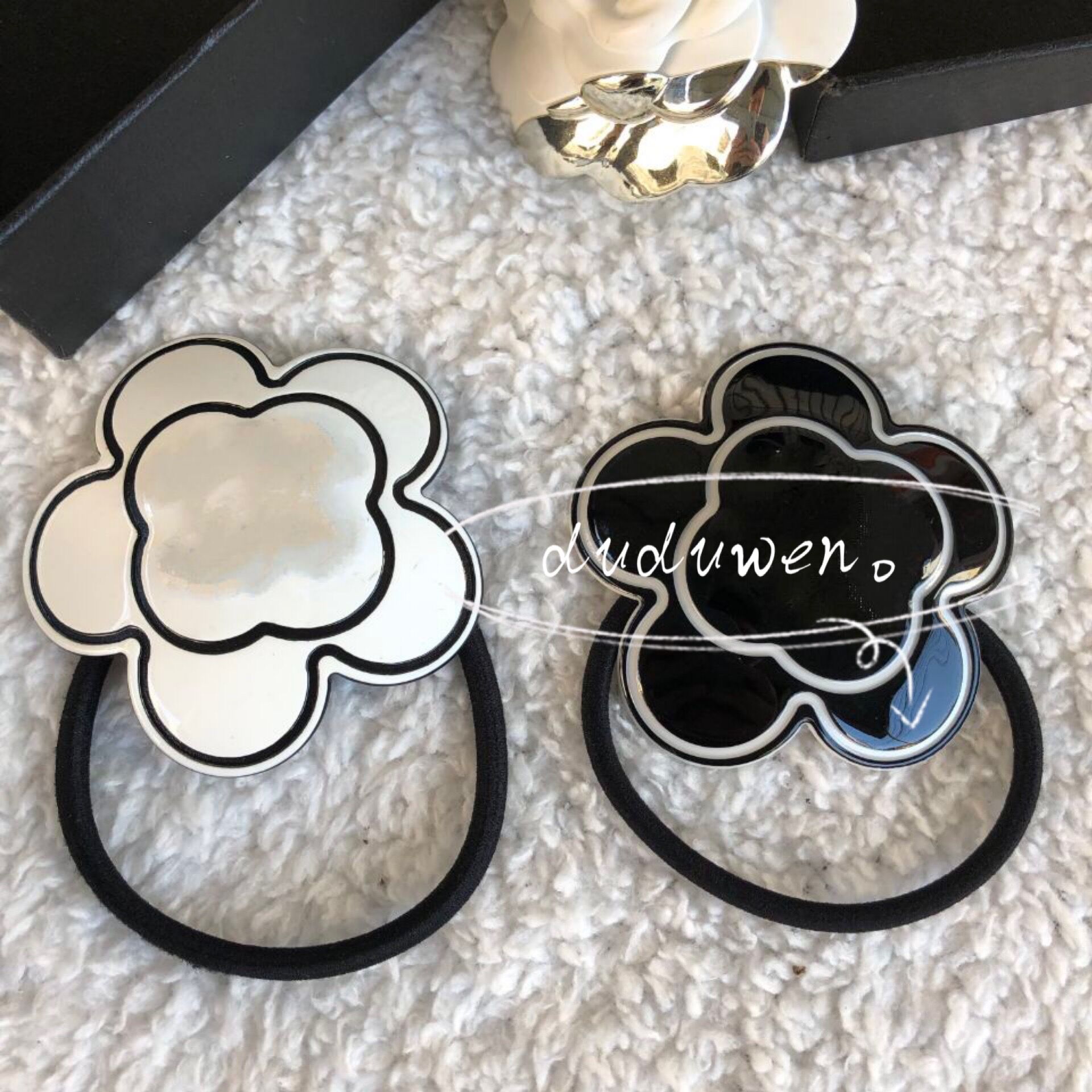 

party gift 6cm Classic acrylic Camellia stamped HairTie fashion Accessories double-C collection item trend Hair Rope including paper card