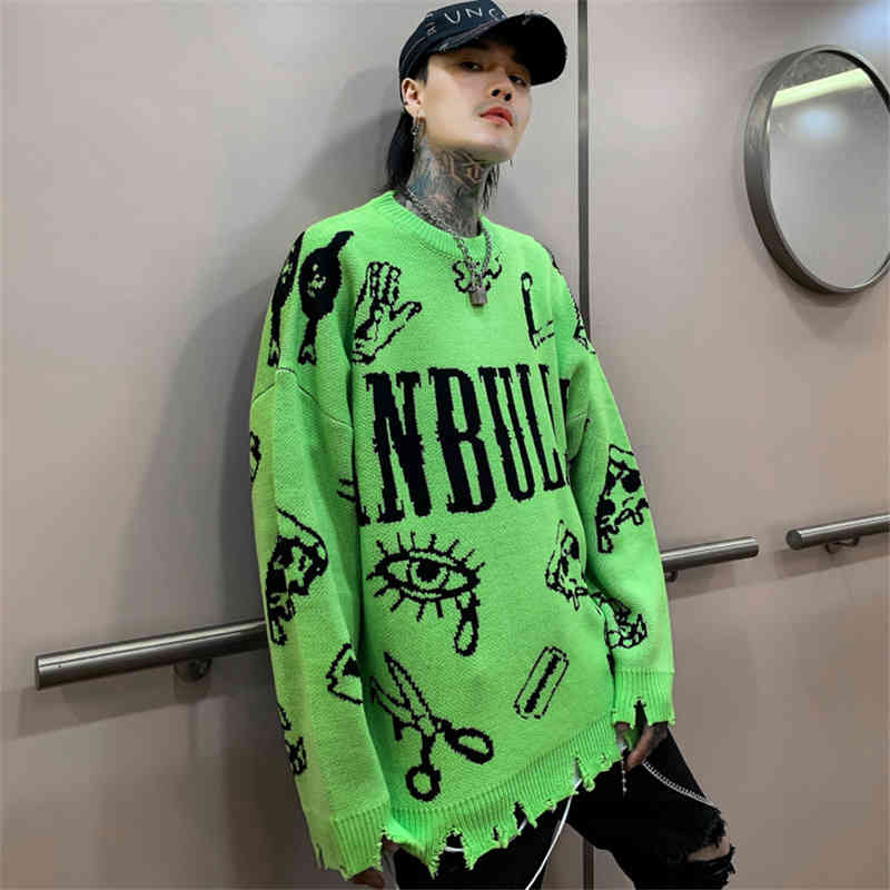 

men's sweaters bolubao men streetwear hole knit hip hop autumn new pullover o-neck oversize couple casual 3thq, White;black