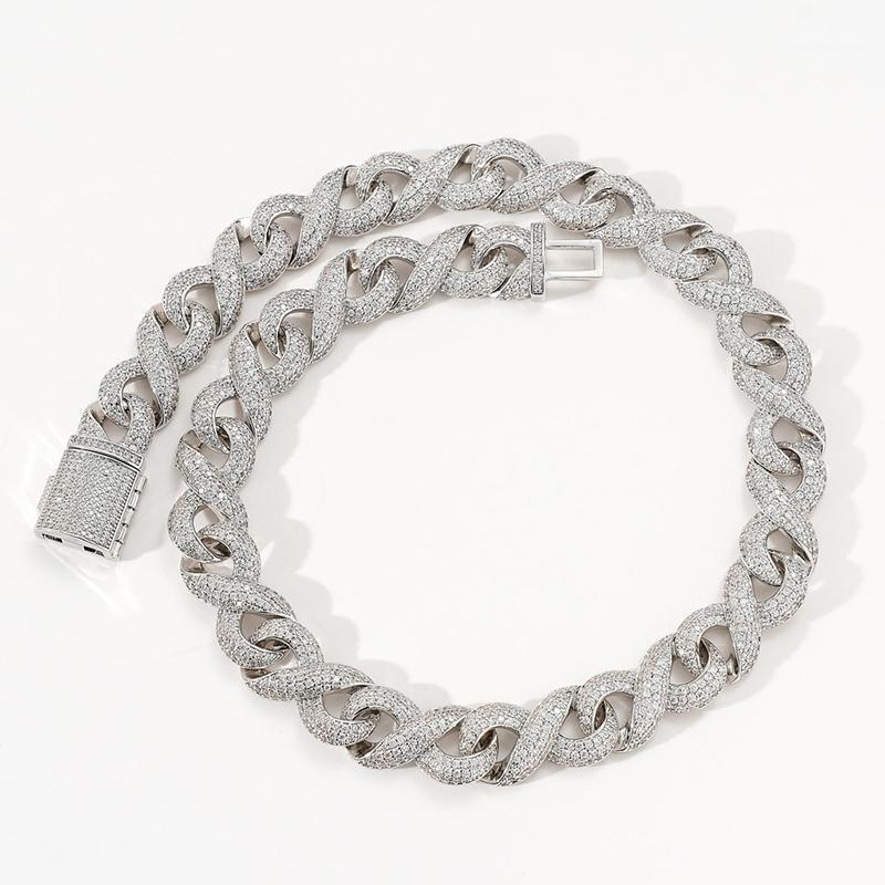 

Hip Hop + CZ Stone Bling Iced Out 15MM Solid Infinity Link Chain Necklaces For Men Rapper Jewelry Gold Silver Color Chains