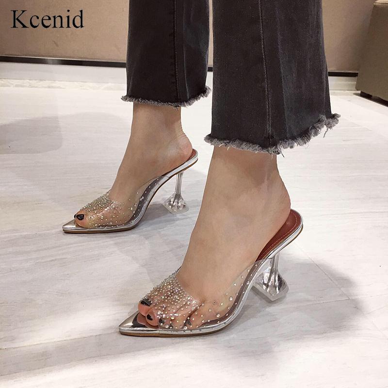

Slippers Kcenid 2021 Bling Diamond Transparent PVC Peep Toe Women Sandals Crystal Cup Heel Elegant Wedding Party Shoes, Black