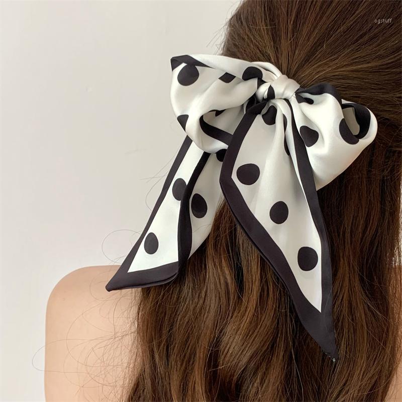 

Scarves &Dolphin Women Spring Wide Ribbon 100X10cm French Style Black White Dot Skinny Scarf Headbands Neckerchief Streamer Choker, Blue;gray