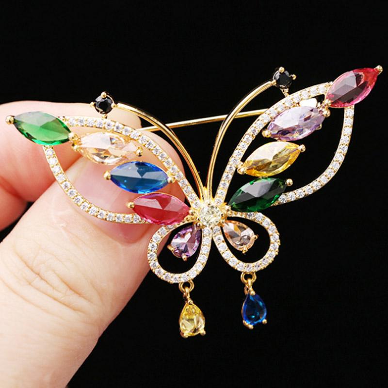 

Pins, Brooches Zlxgirl Quality Mixed Color Cubic Zircon Butterfly Shape Copper Pin Brooch Jewelry Women Wedding Gift Coat Dress