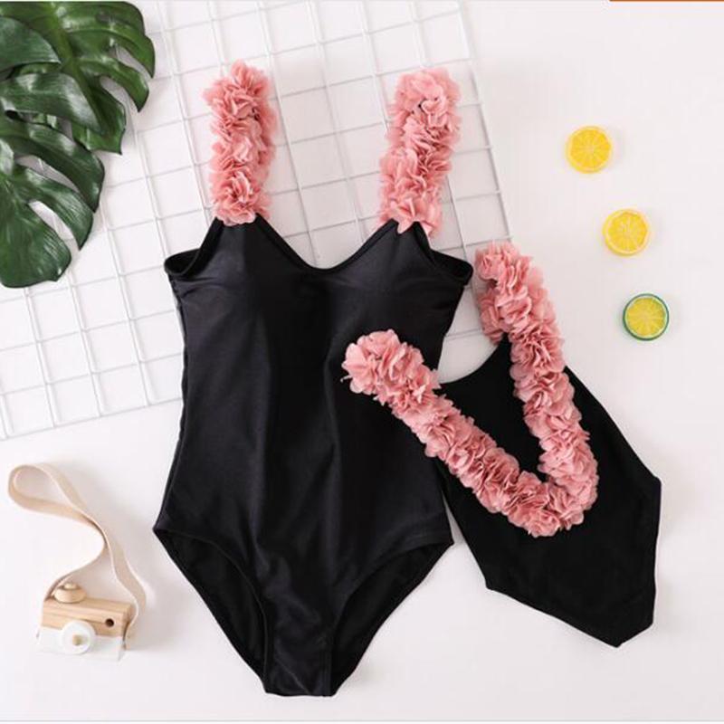 

Women's Swimwear Mother Daughter Swimsuits Flower Mommy And Me Bikini Family Look Mom Bathing Suit Matching Clothes, Albb009 black
