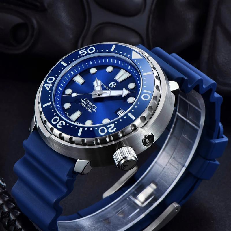 

Wristwatches PAGENR DESIGN Top Luxury 45mm Large Dial Stainless Steel Mechanical Watch Sapphire Glass 300M Diving Men's Watches Reloj Hombre, Blue