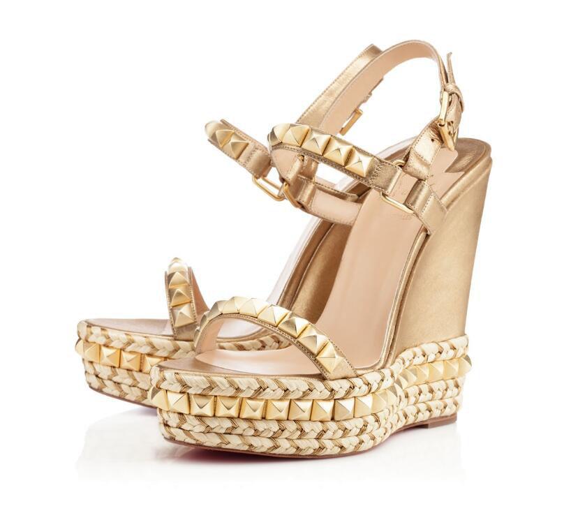 

High Heels Rivets Sandal Studs Wedge Platform Sexy Fashion Ladies Sandals Spikes Studded Shoe with box