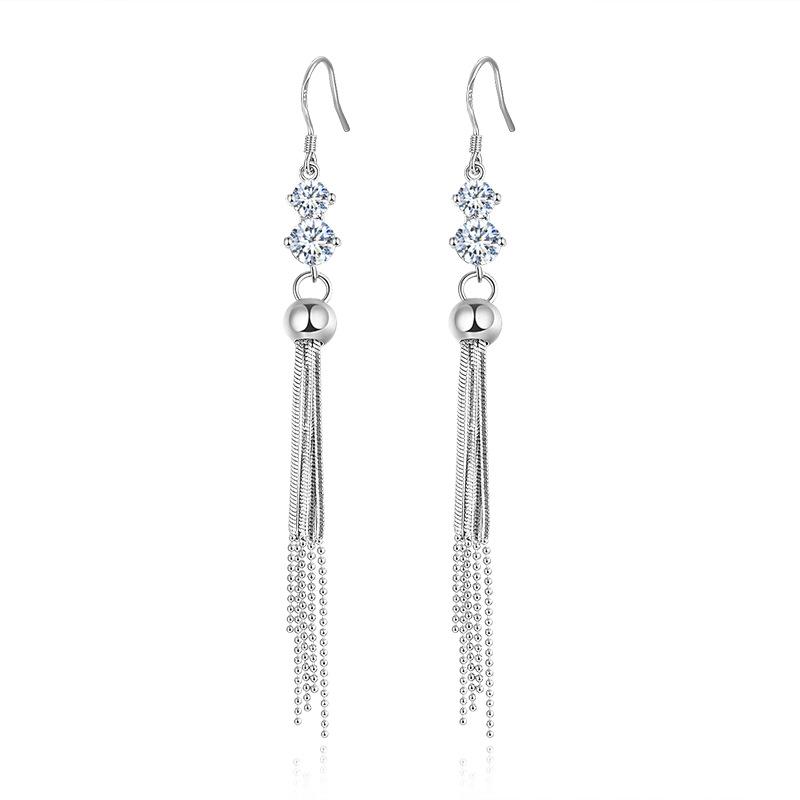 

Dangle & Chandelier 2021 Style Noble And Elegant Starlight Long Tassel Ear Drop Fashion Polished White Purple Zircon Fine Jewelry For Wo, Silver