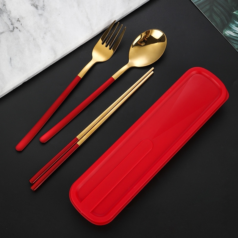 

Student portable tableware stainless steel gift Korean spoon fork chopsticks set