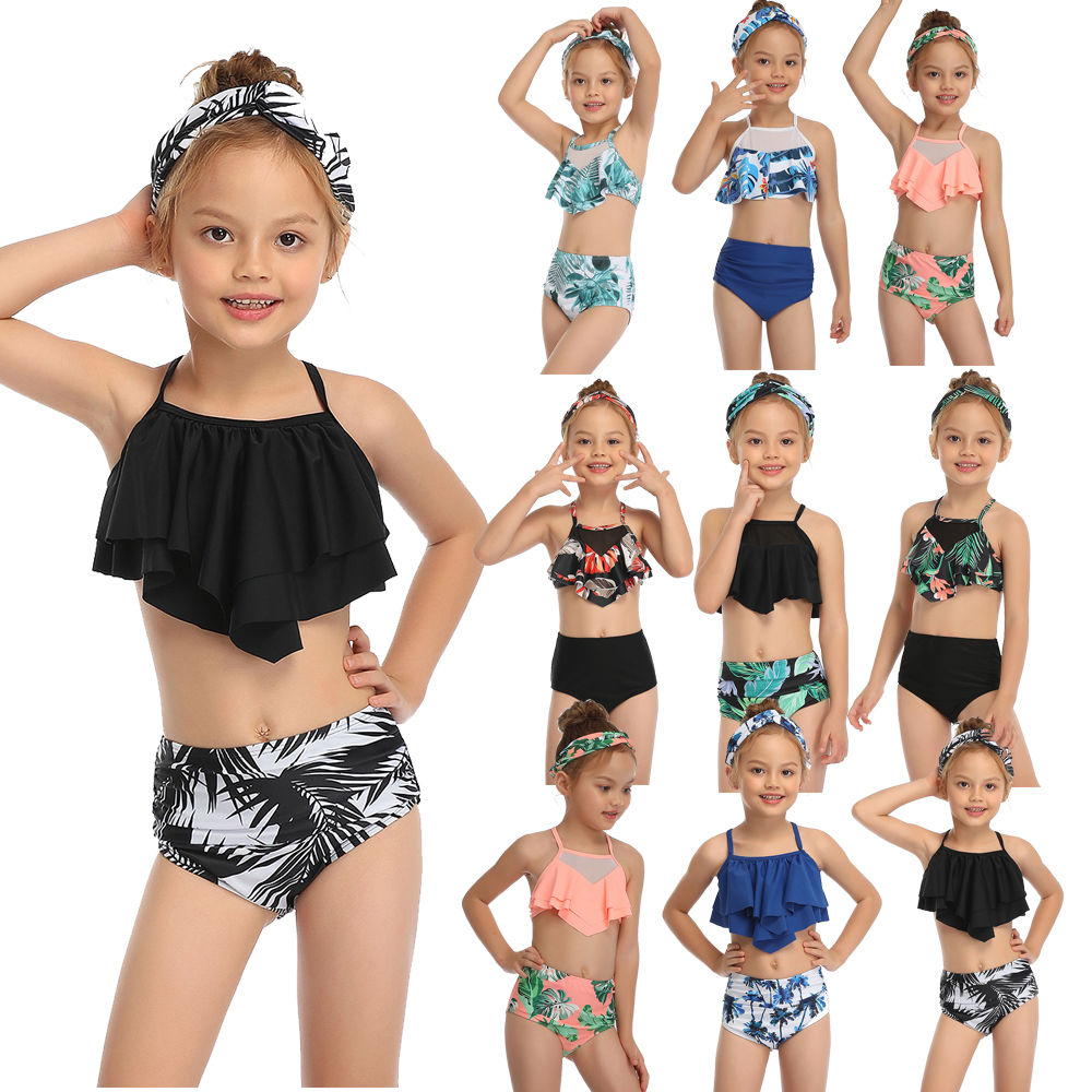 

2021 Girl Swimsuit Two Pieces Childrens Swimwear Swim Suits Child Ruffle bikinis Split Mesh Bikini Sets Bathing Suit 2-14T