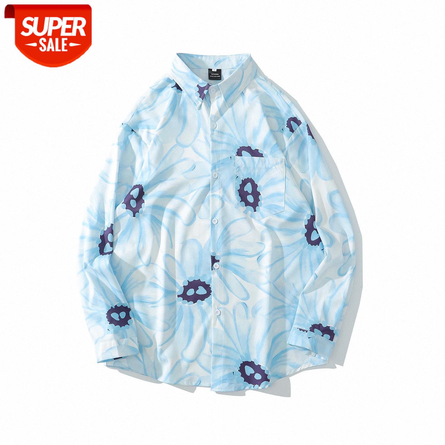 

French Ouyang Nana with blue daisy print shirt jacket casual men and women #qF3t, White;black