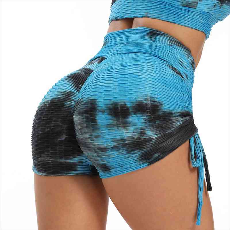 

women fitness sports shorts higt waist ink tie dye jacquard running workout push up hips breathable drawstring short leggings, White;black