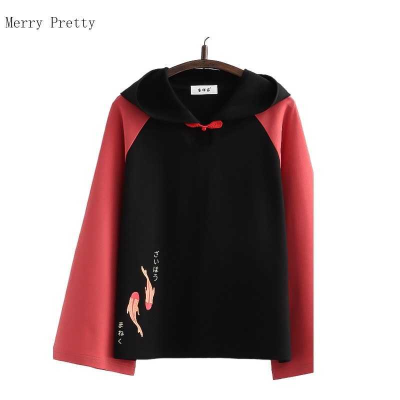 

Summer Women Cotton Hoodies Harajuku Cartoon Printing Casual Hooded Sweatshirt Sweet Style Female Pullover Patchwork Top 210526, Black