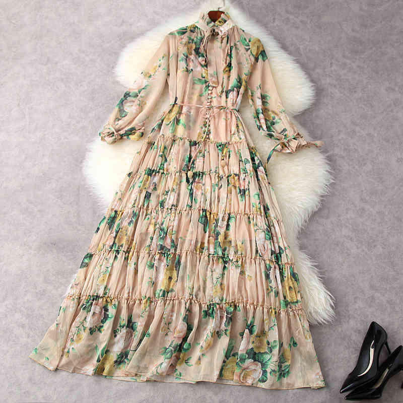 

HIGH STREET Fashion Elegant Printed Holiday Beach Chiffon Dress 210521, Blue