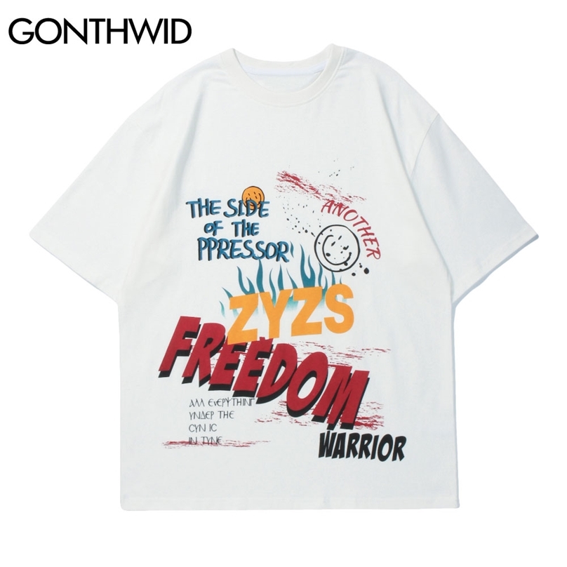 

Tees Shirts Hip Hop Harajuku Graffiti Letter Flame Print Short Sleeve Cotton T-Shirts Casual Streetwear Loose Tops Male 210602, White