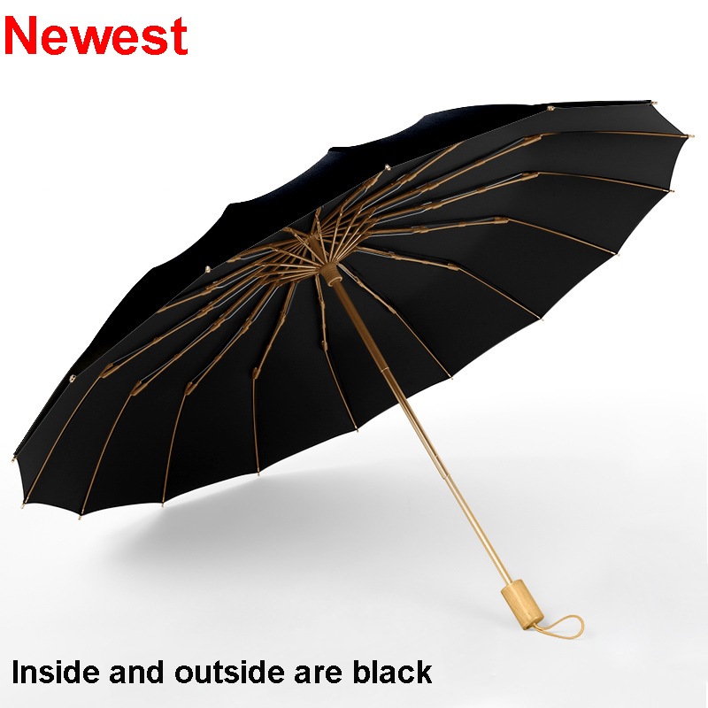 

16 ribs Strong windproof Sunny and Rainy Umbrella three Folding Non-automatic fashion vintage Men Women Gift Parasol