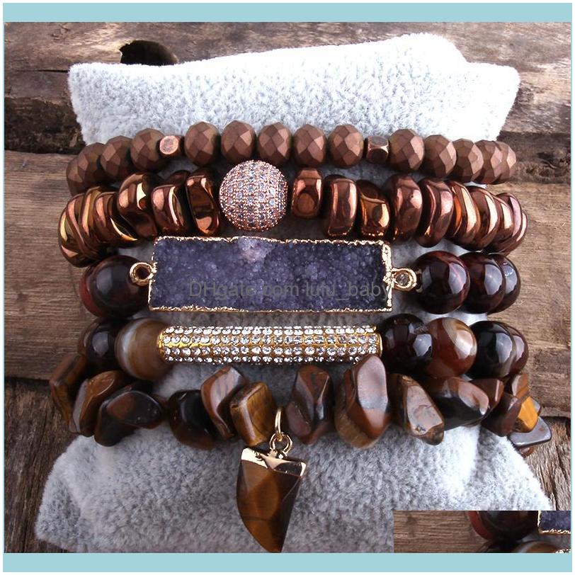 

Beaded, Strands Jewelryrh Designer Boho Tiger Eye Stones Beaded Bracelet Natural Stone Charms 5Pc Bracelets Sets For Women Jewelry Gift Drop