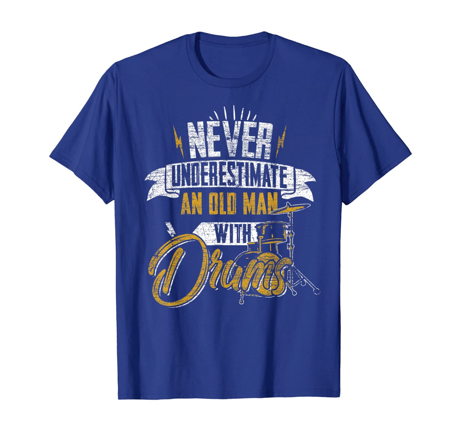 

never underestimate an old man with drums t-shirt drummer, White;black