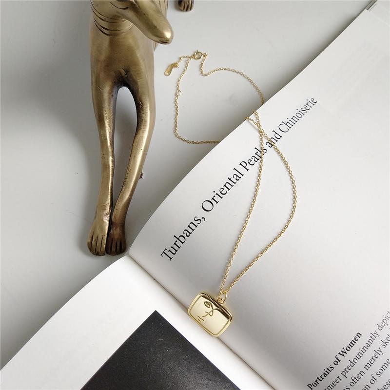 

Pendant Necklaces 925 Sterling Silver Abstract Face Collier Femme Kolye Collares Square Art Chokers Necklace For Women Fine Jewelry