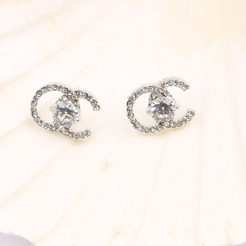 

Korean Double-c Fragrance Temperament Small Fresh Net Red Pure Sier Needle Earrings Inlaid with Zircon, Golden