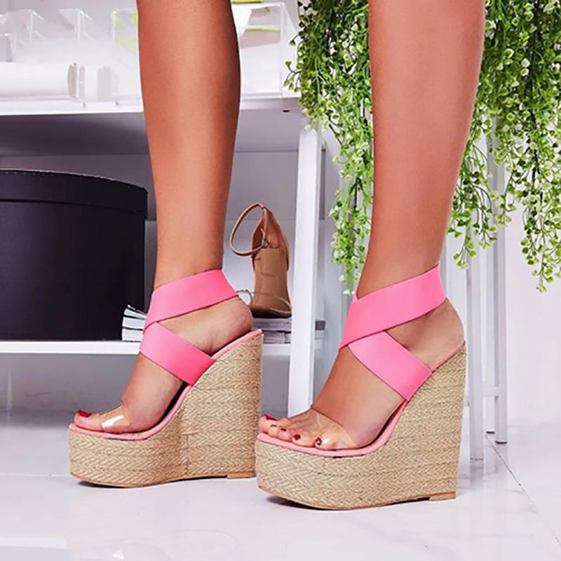 

Women's Gladiator Strappy Open Toe Platform Comfortable High Heels Wedge Sandals Shoes Super 16 CM Pumps, Black