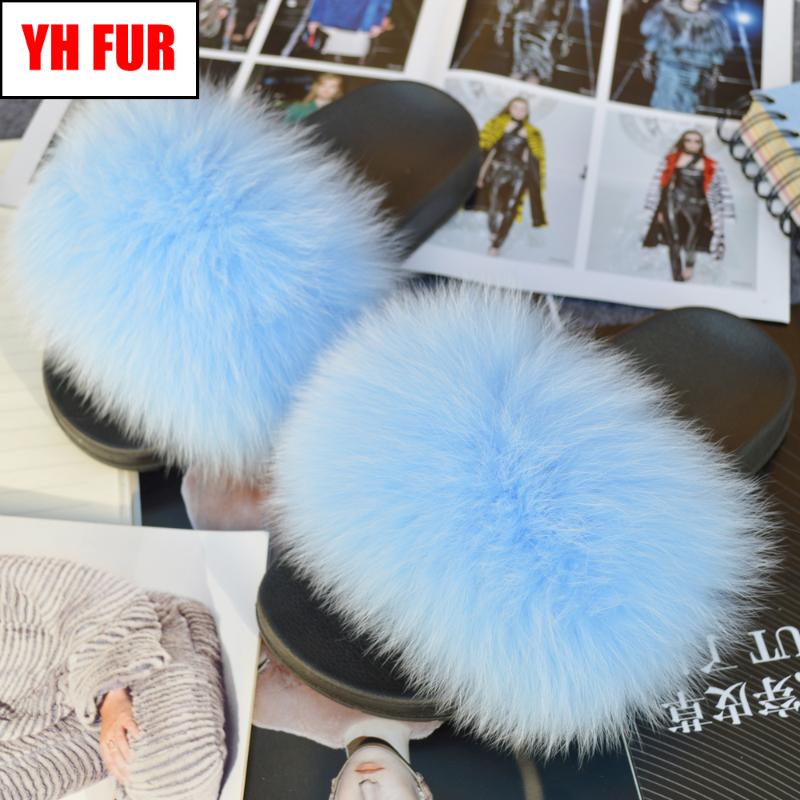 

Slippers Casual Women Genuine Real Fur Lovely Fluffy Soft Natural Slides Shoes Girl Flat Sandals, Black