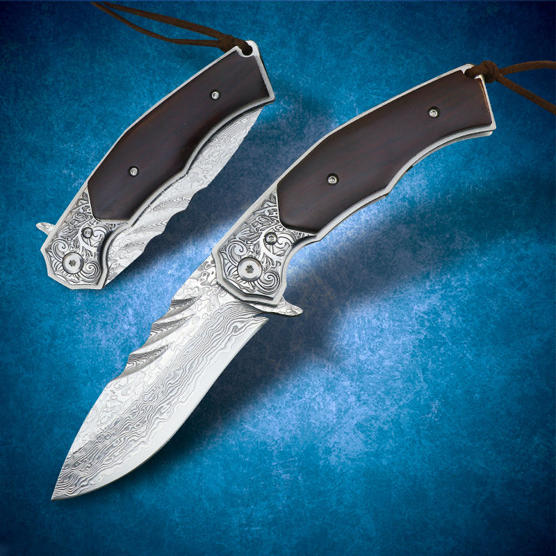 

Heavy Damascus Steel Folding Knife Bearing Quick Opening Pocket EDC Hunting Tool Outdoor Fishing Tactics Fighting Cool Sword Hiking Camping