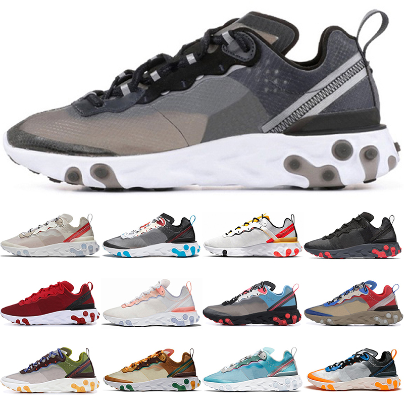 

wholesale original element 55 87 react running shoes Light Beige Moss Orange Peel Royal Tint Volt Racer Pink script Camo Anthracite Sail trainers sneakers size 36-45, 55 team red 40-45