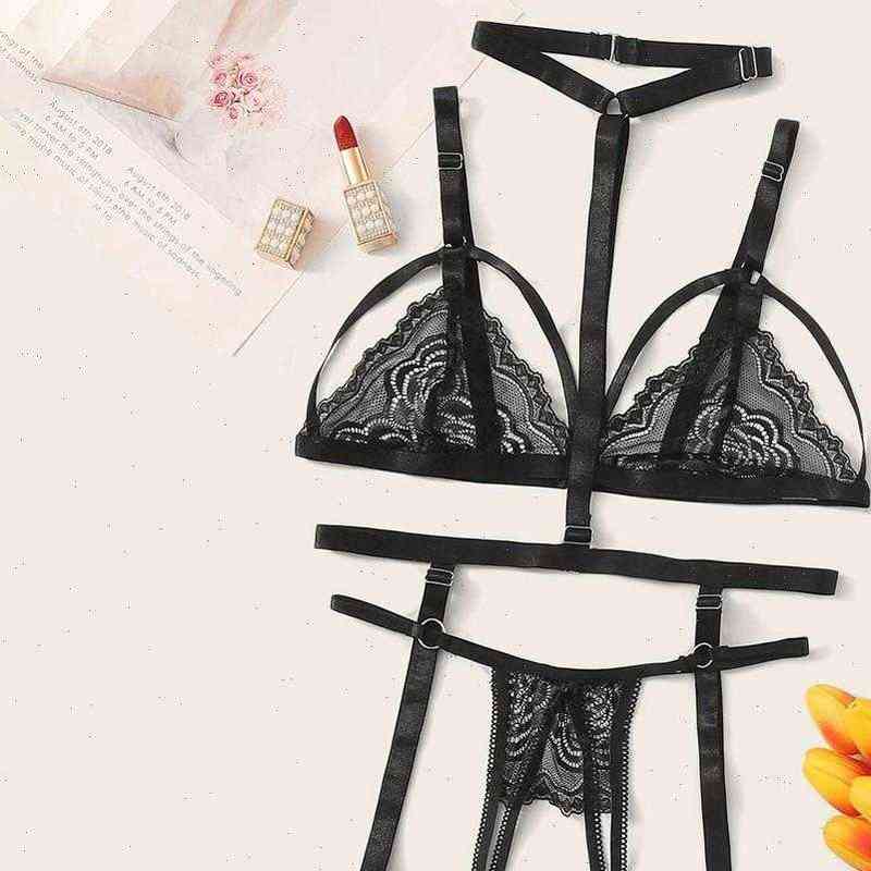 

pyjamas lingerie plus size women sleepwear lace bra thong garter underwear set pajamas for, Black;red