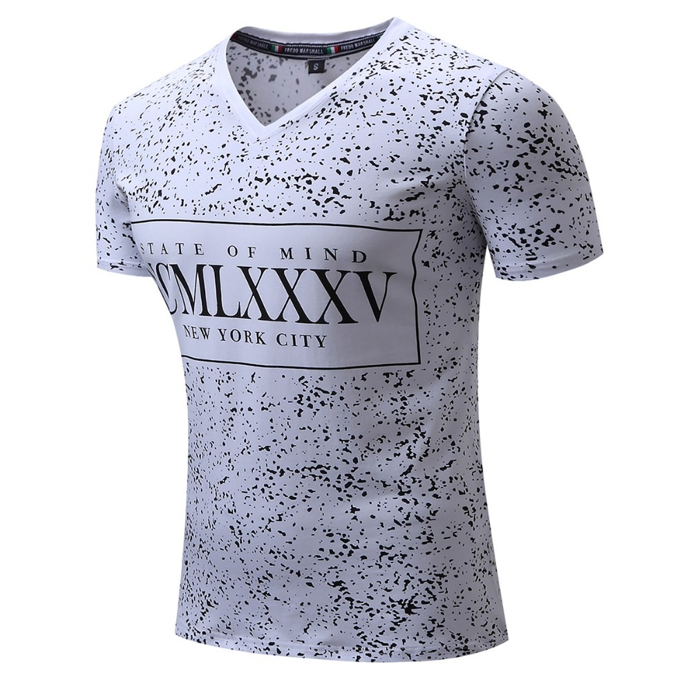 

Arrival Men T-shirt Men's Short Sleeve Tee Full Polka Dot Printing V-neck T Shirt Cotton Flexible Tops Plus Size Tshirt Male 210518, 309 white