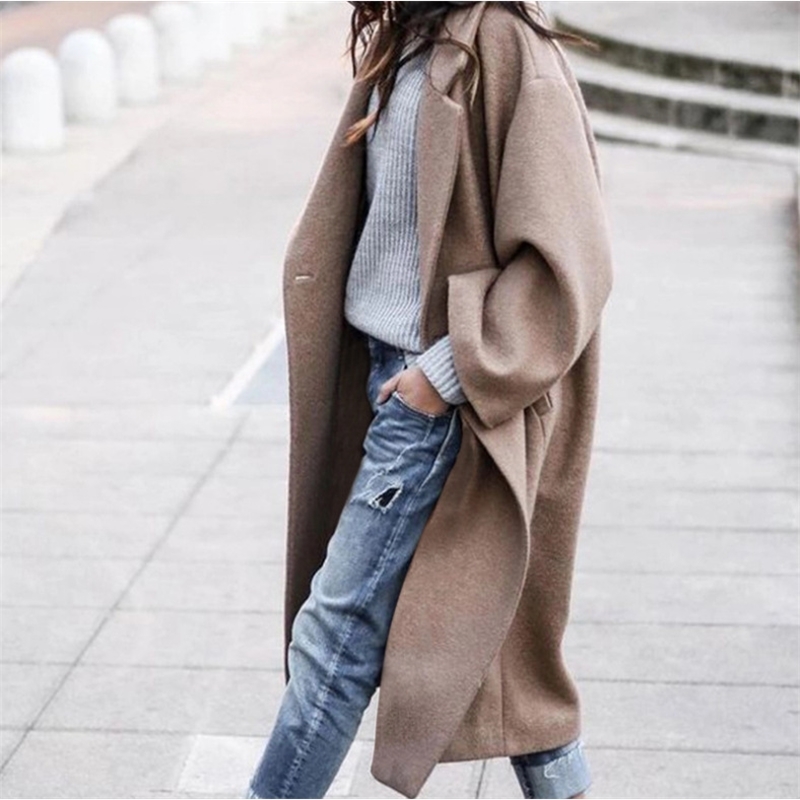 

autumn and winter 2020 women' fashion long solid color Lapel warm coat, Camel