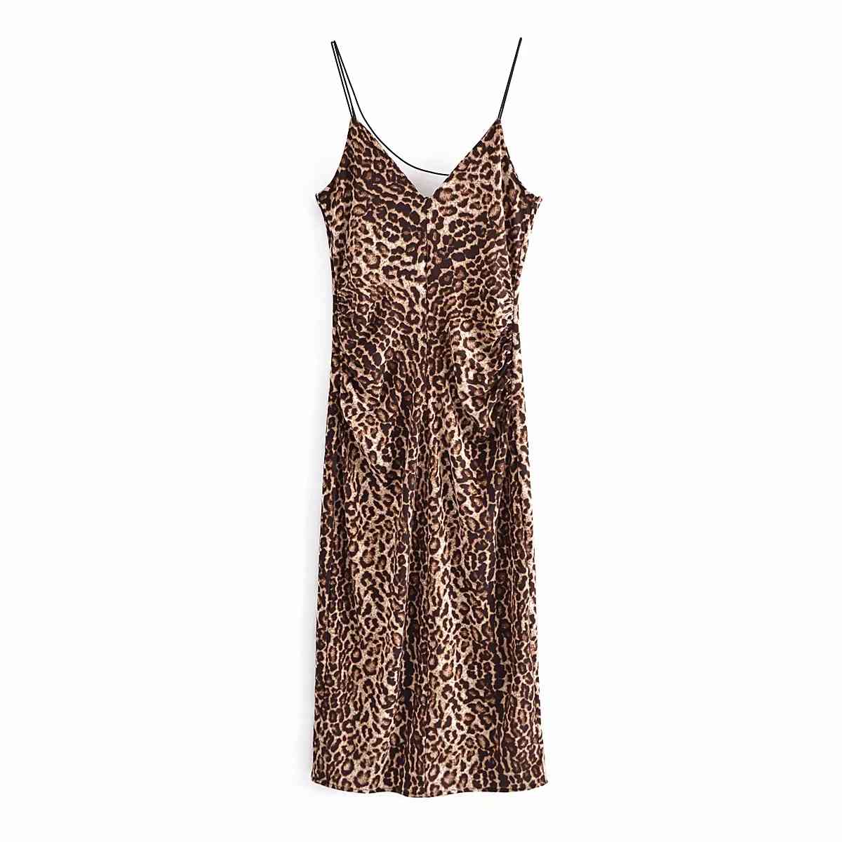 

Women Sexy Leopard Sleeveless V-Neck Spaghetti Strap Midi Dress Fashion Female Bodycon Backless Mid-Calf Casual Dresses 210521, As pic
