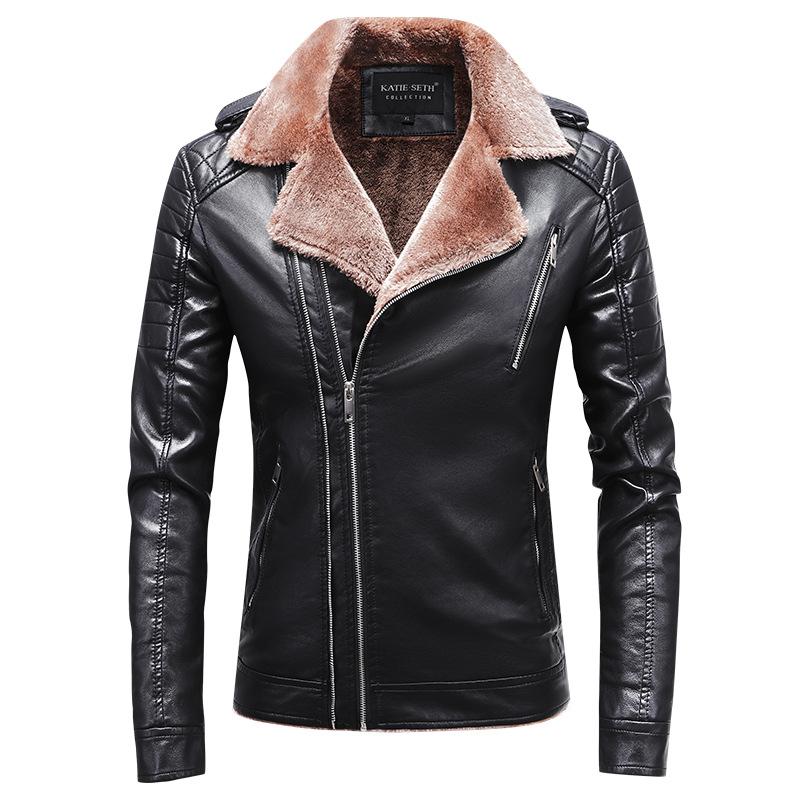 

Men's Jackets Street Leather Jacket Men Winter Fleece Motorcycle Pu Leahter Keep Warm Male Stand Collar Casual Windbreaker Slim Coat, Black;brown