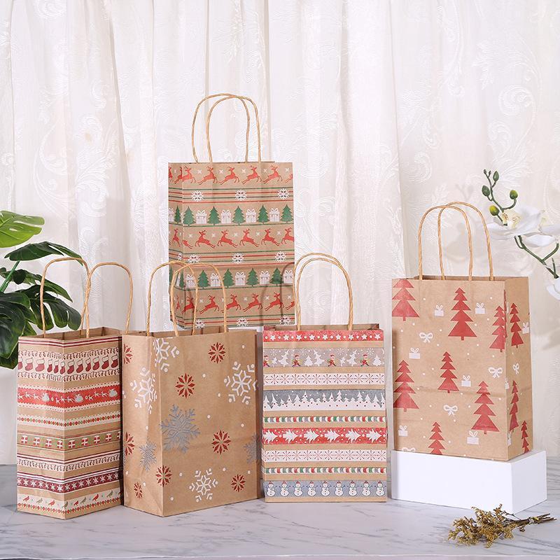 

Gift Wrap 12pcs Kraft Paper Candy Cookie Bag Santa Claus Snowman Christmas Packing Bags Xmas Navidad Year Party Decor Supplies